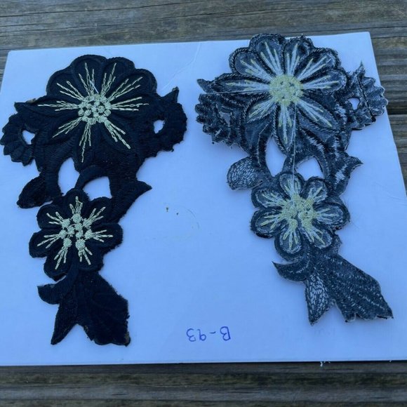 Black Embroidery Patch Iron On Flower Patches Set of 2 Craft Clothes Accessories - Picture 6 of 10